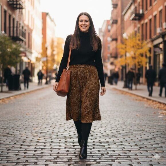 CB - Do Not Crosslist - J.Crew XL Spotted A-Line Midi Skirt Black Orange Elastic - Picture 3 of 8